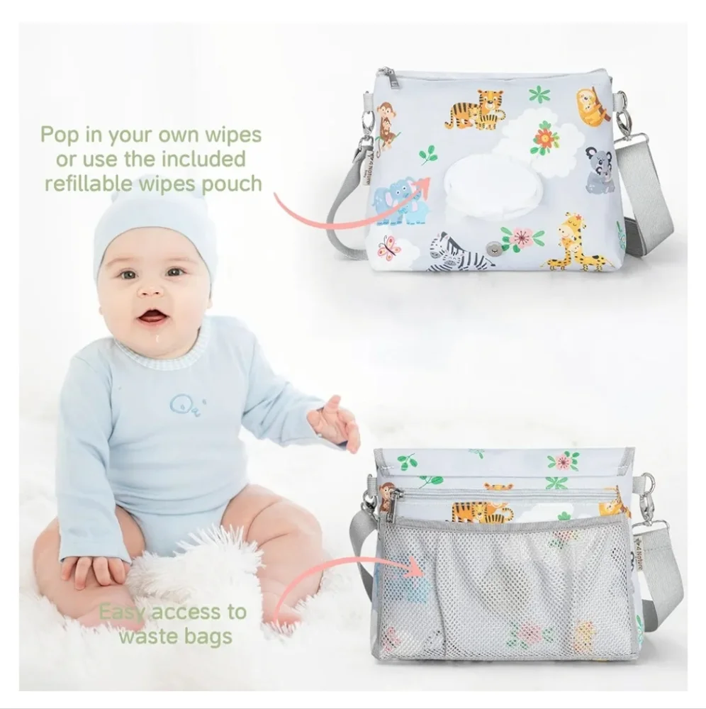 4 Nature Diaper Clutch Bag, Small and Cute Baby Bag for Mom (Animal World)